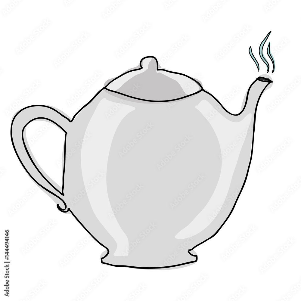 Obraz premium silhouette color hand drawn with teapot of coffee with handle vector illustration