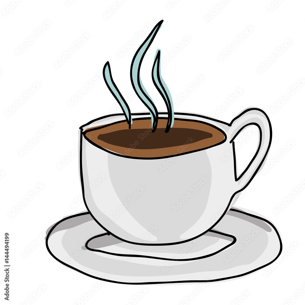 Obraz premium silhouette color hand drawn of hot coffee cup on dish vector illustration