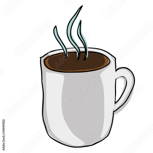 silhouette color hand drawn with hot coffee mug vector illustration