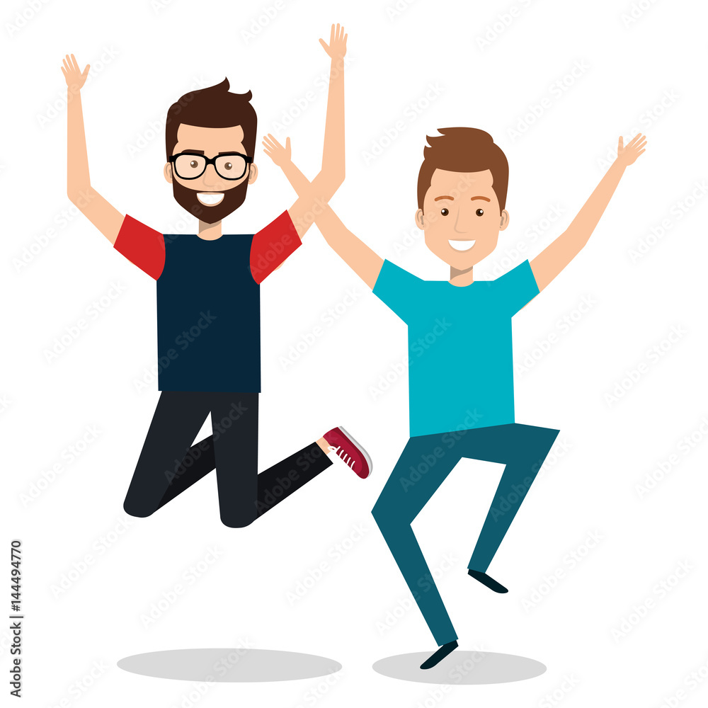 people celebrating with a leap