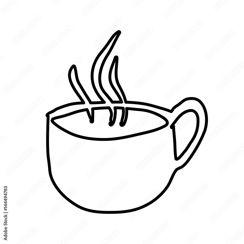 monochrome contour hand drawn of hot coffee cup side view vector ...