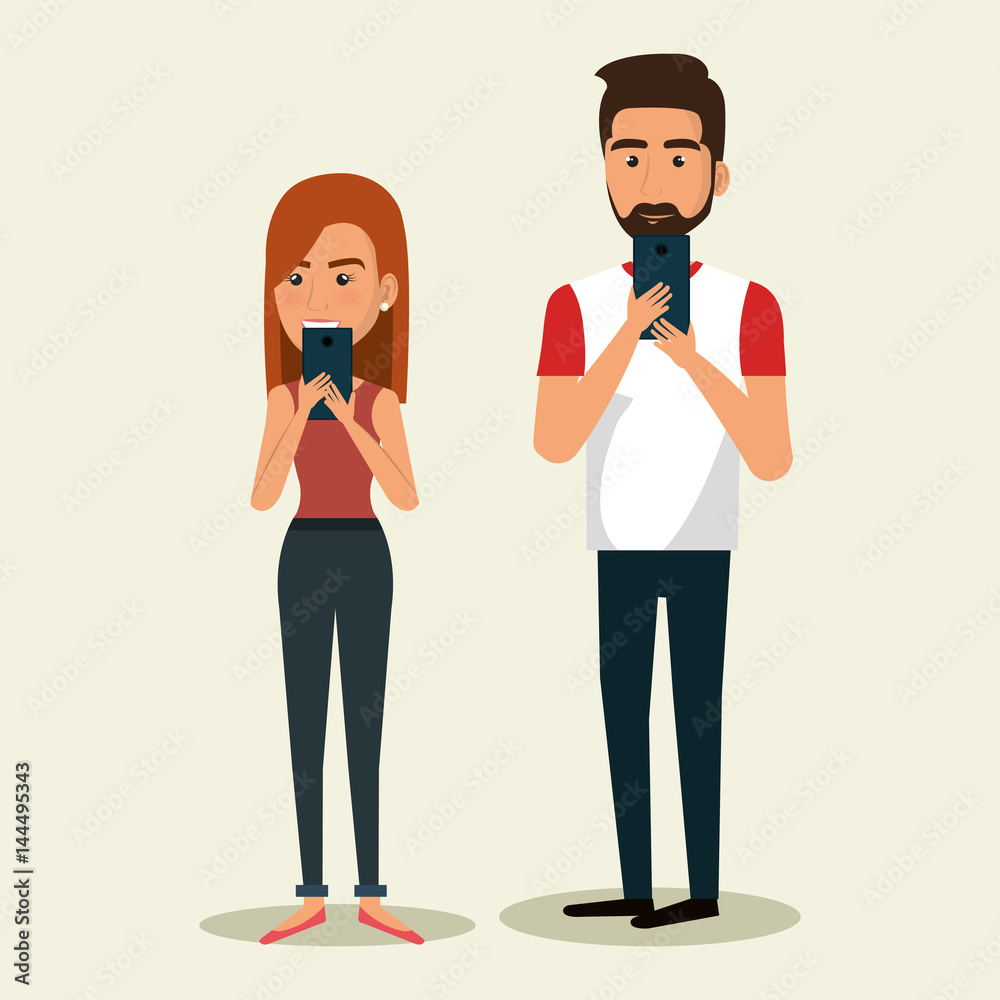 couple using smartphone icon couple using smartphone icon