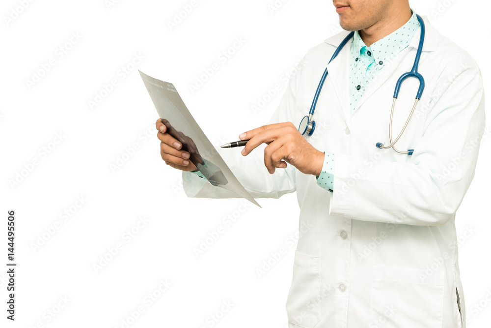 Asian male medical doctor with xray film on white background Asian male medical doctor with xray film on white background
