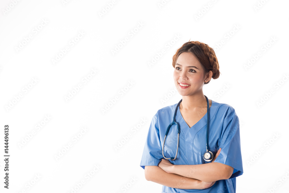 Female Asian nurse on white background Female Asian nurse on white background