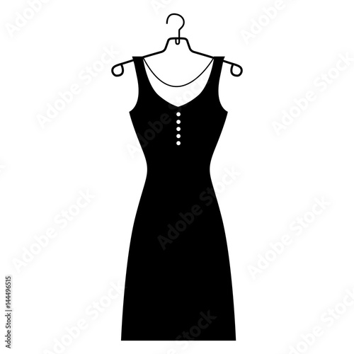 monochrome silhouette of the female dress in hanger vector illustration