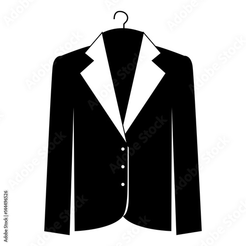 monochrome silhouette of the male formal jacket in hanger vector illustration