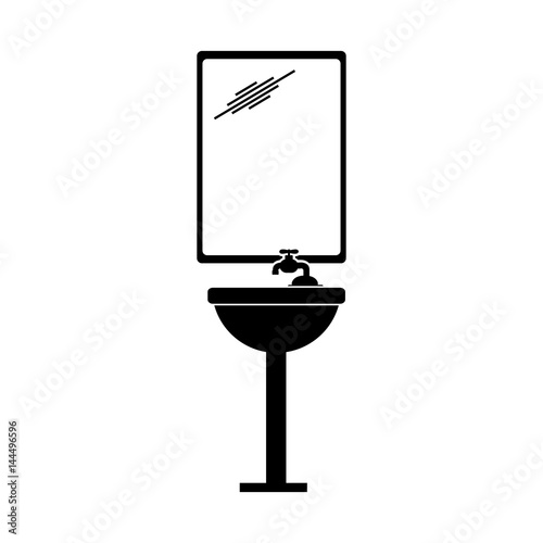 monochrome silhouette of sink bathroom and mirror vector illustration