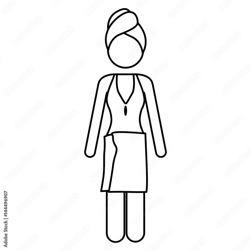 monochrome contour pictogram of woman in one piece swimsuit with towel in head and waist vector illustration monochrome contour pictogram of woman in one piece swimsuit with towel in head and waist vector illustration