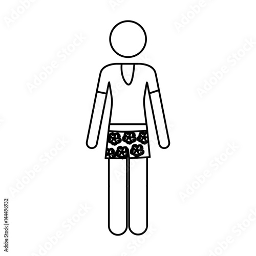 monochrome contour pictogram of woman in t-shirt and floral short pants vector illustration
