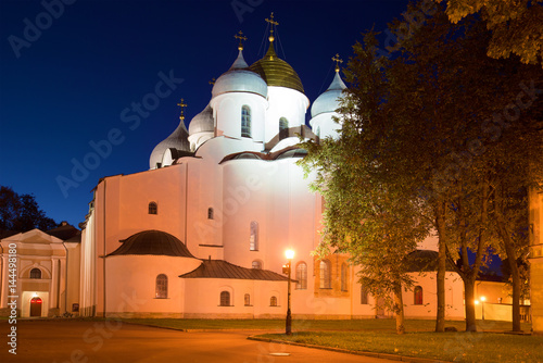 Autumn night at St. Sophia Cathedral. Veliky Novgorod, Russia