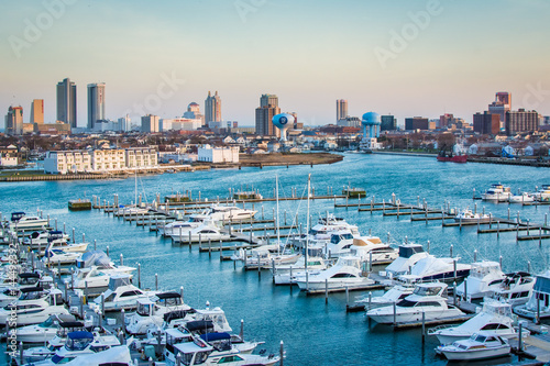 View of the Farley State Marina and skyline of Atlantic City, New Jersey.
