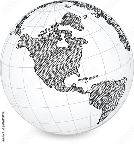 Earth Globe with World map Detail Vector Line sketch Up Illustrator, EPS 10.