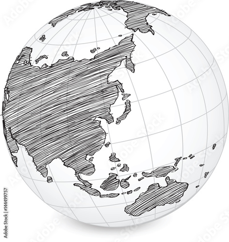 Earth Globe with World map Detail Vector Line sketch Up Illustrator, EPS 10.