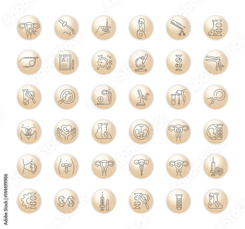 Vector graphic set.Icons in flat, contour,thin, minimal and linear design. In vitro fertilization. Simple isolated icons.Concept illustration for Web site app.Sign,symbol,element.