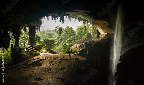 Inside Niah Great Cave, looking out, in Niah National Park, Borneo, Sarawak, Malaysia