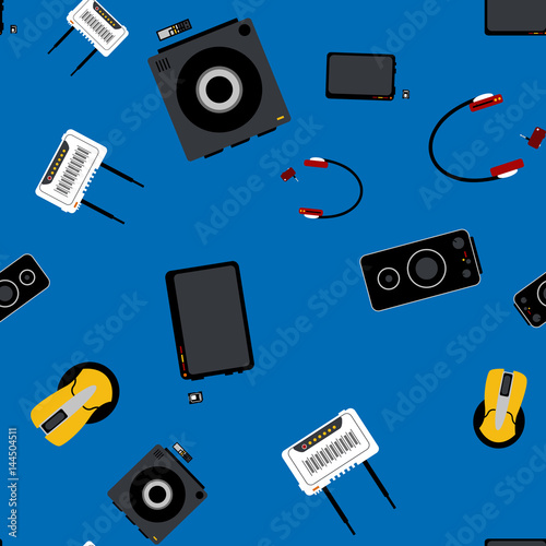 Seamless pattern with multicolor electronic devices. Vector illustration