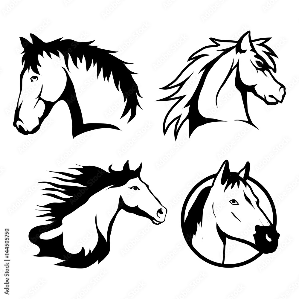 Vector set of black horse's head and mustang logo Isolated on white background