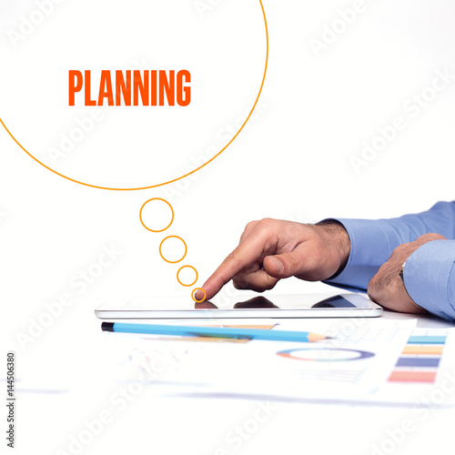 BUSINESSMAN WORKING OFFICE PLANNING COMMUNICATION TECHNOLOGY CONCEPT