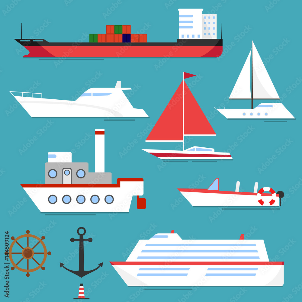 A ship, a barge, a yacht, a boat A ship, a barge, a yacht, a boat