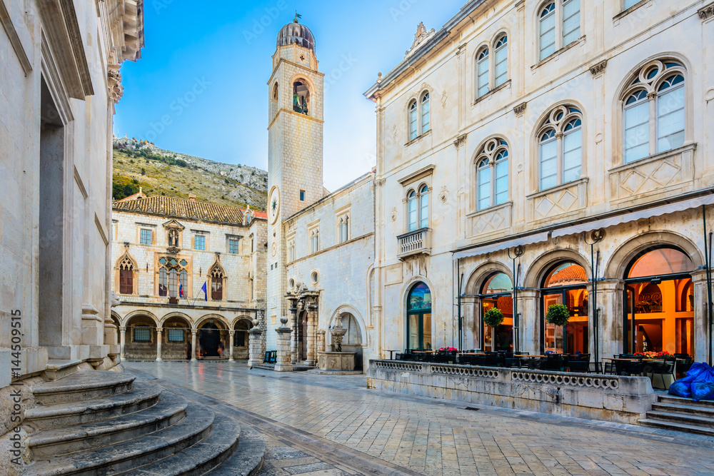 Square Dubrovnik town. / Marble view at historic old square in city center of town Dubrovnik, european travel destinations, Croatia.
