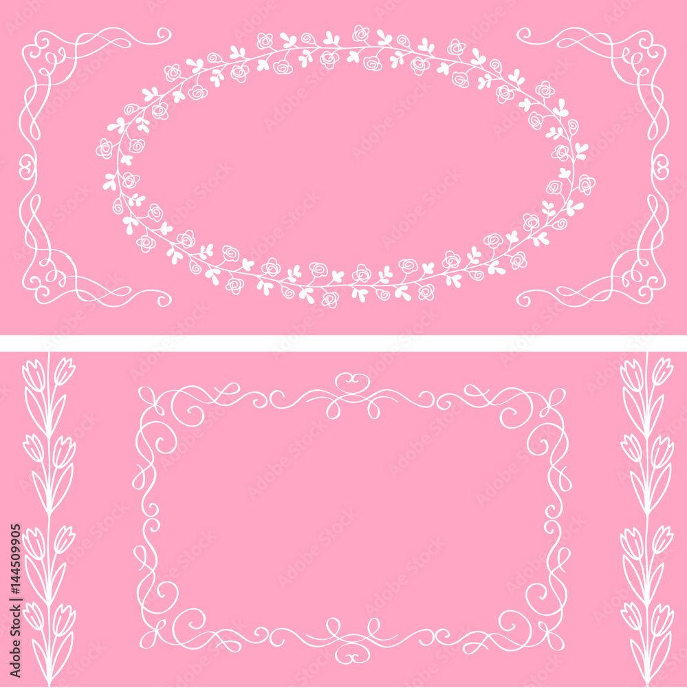 Template for greeting card, invitation with calligraphy frame and hand drawn floral brushes. Vector illustration in retro style. Template for greeting card, invitation with calligraphy frame and hand drawn floral brushes. Vector illustration in retro style.