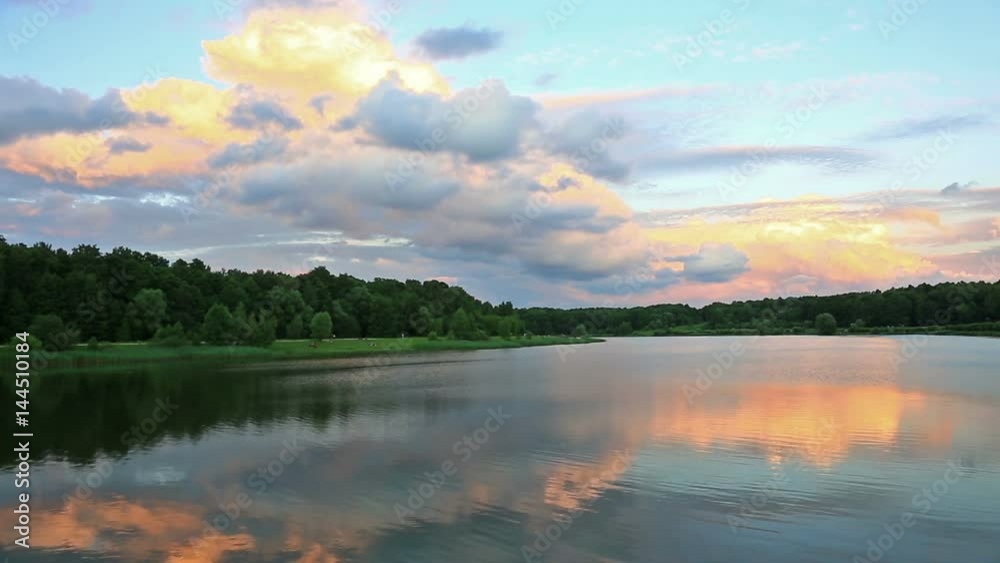 Nice landscape with forest and sunset on lake Nice landscape with forest and sunset on lake