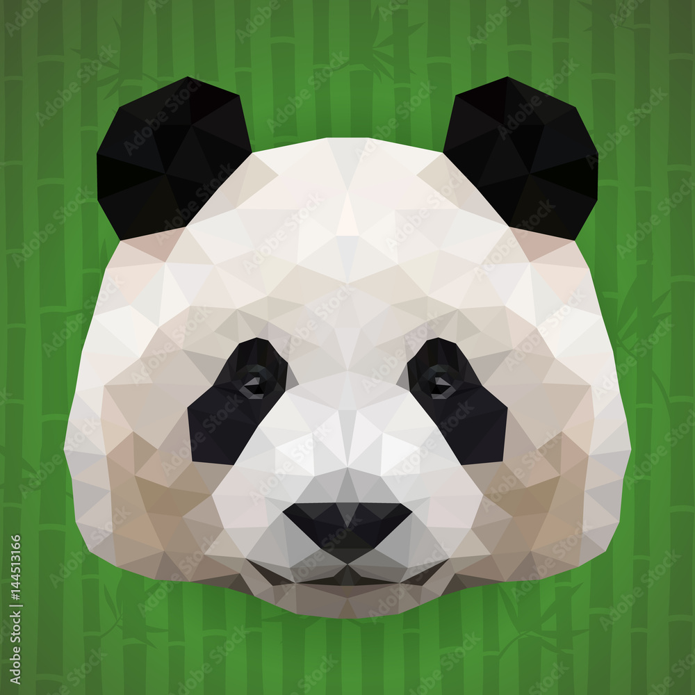 Naklejka premium Panda face vector illustration consisting of triangles. Low poly design