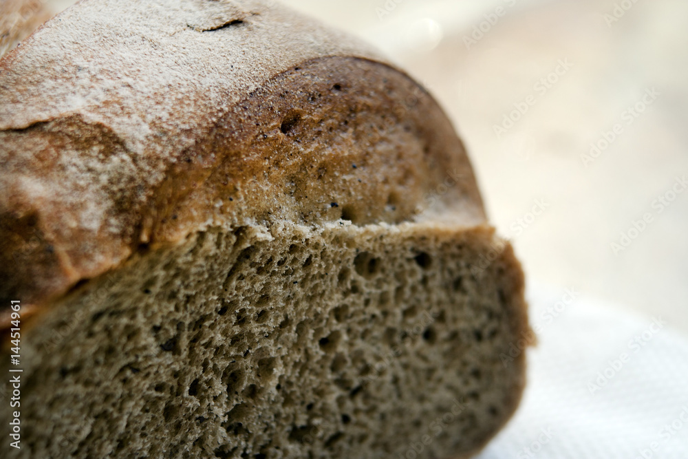 Useful bread from rye flour closeup. Healthy lifestyle, products with