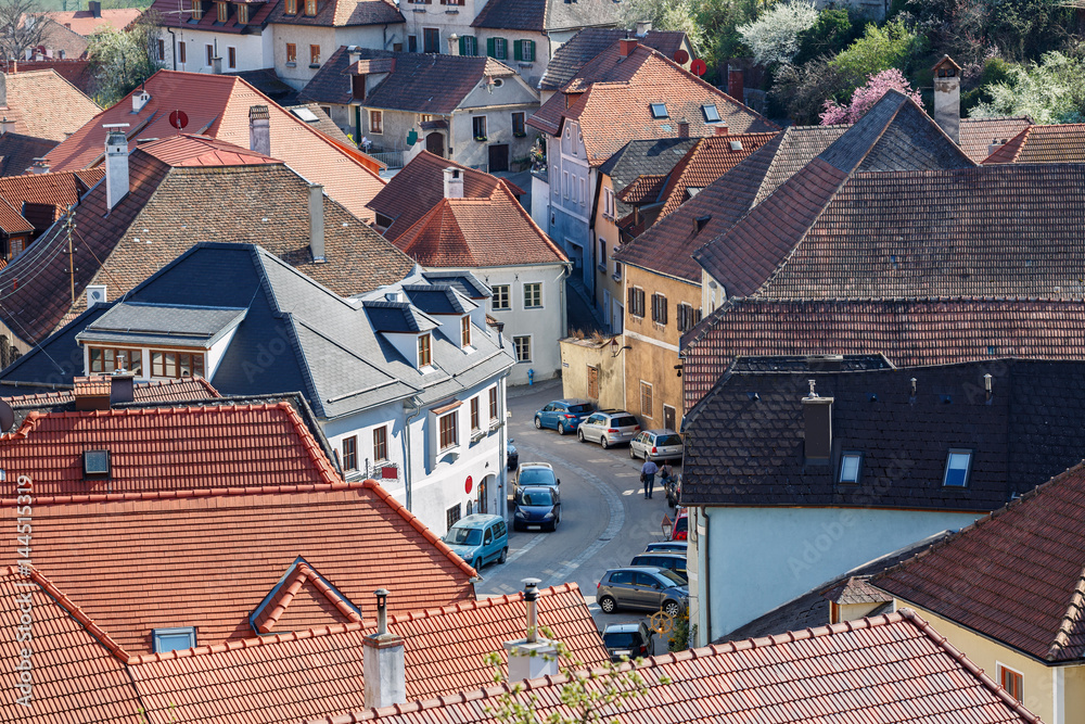 View of the old residential street in the village of Weissenkirchen-in-der-Wachau. Wachau-Valley, district of Krems-Land, Lower Austria.
