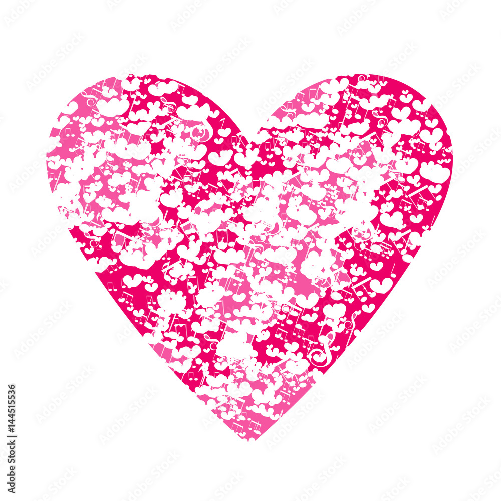 Abstract vector background with notes and hearts.