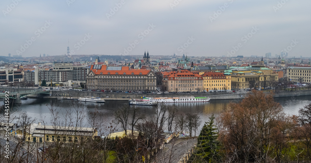 Prague postcard and the Vltava, the longest river within the Czech Republic