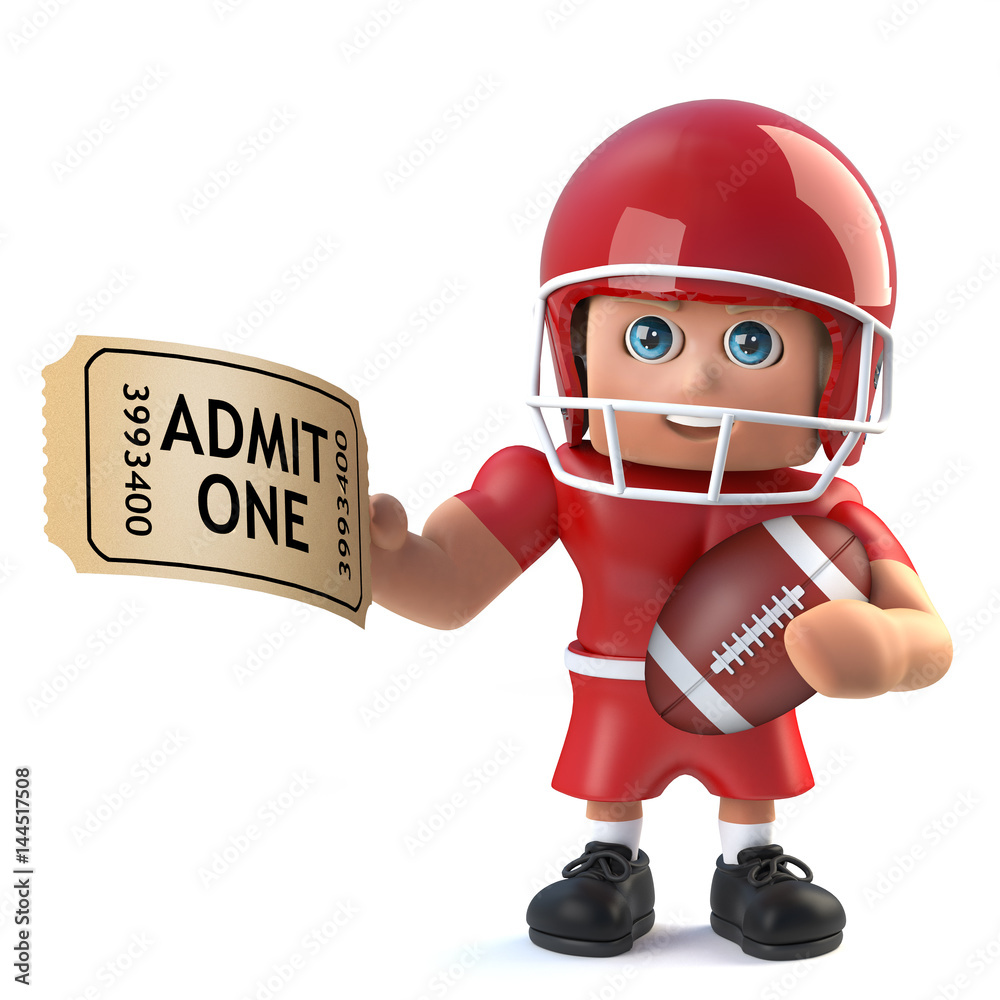 3d Funny cartoon American football player has a ticket for admission Stock  Illustration | Adobe Stock