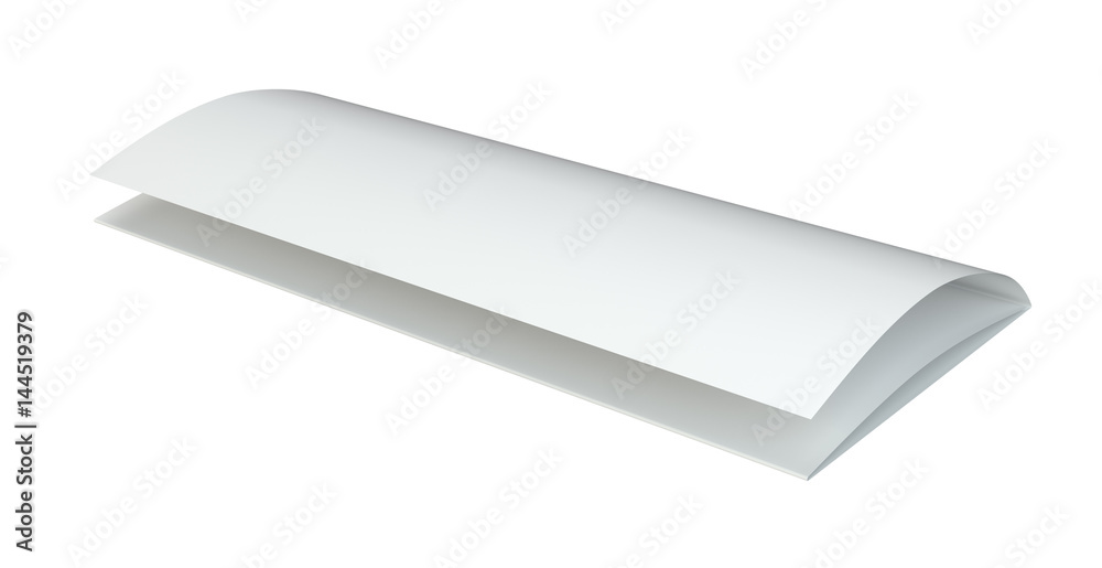 Blank folded leaflet white paper. 3d rendering. white background Blank folded leaflet white paper. 3d rendering. white background