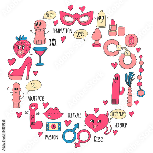 Doodle humorous vector sextoys for sex shop, internet shop Dildo, sex. love, passion, temptation, video, porn, humorous sex shop toys