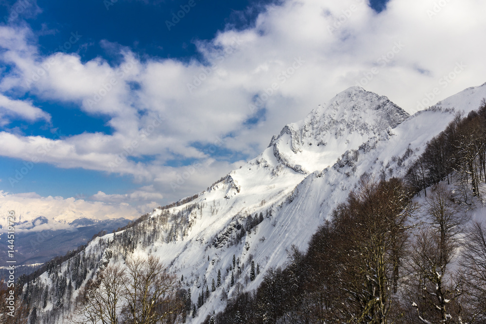 Scenery top view on winter mountains
