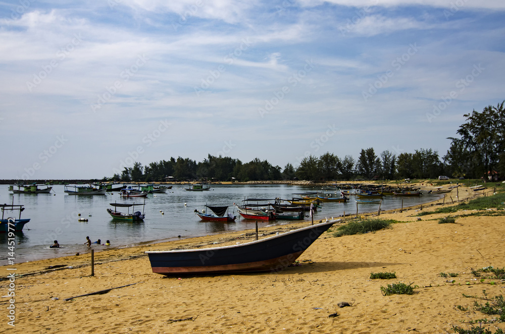 Seascape view of Traditional fisherman village located at Terenagganu Malaysia