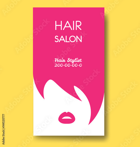Hair salon business card templates with pink hair and pink lips.