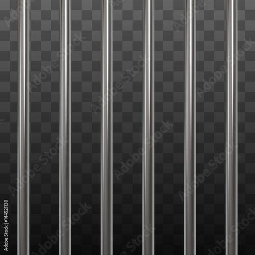 Steel prison bars on black transparent background. Vector illustration.