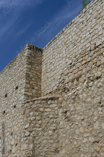 Old stone wall in the village of chinchon, madrid, spain