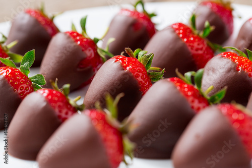 strawberries dipped in dark chocolate.