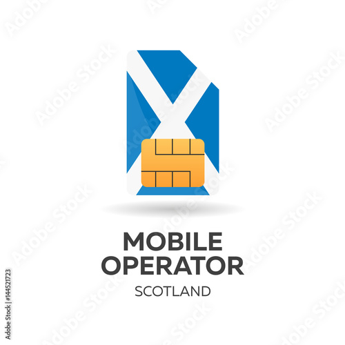 Scotland mobile operator. SIM card with flag. Vector illustration.