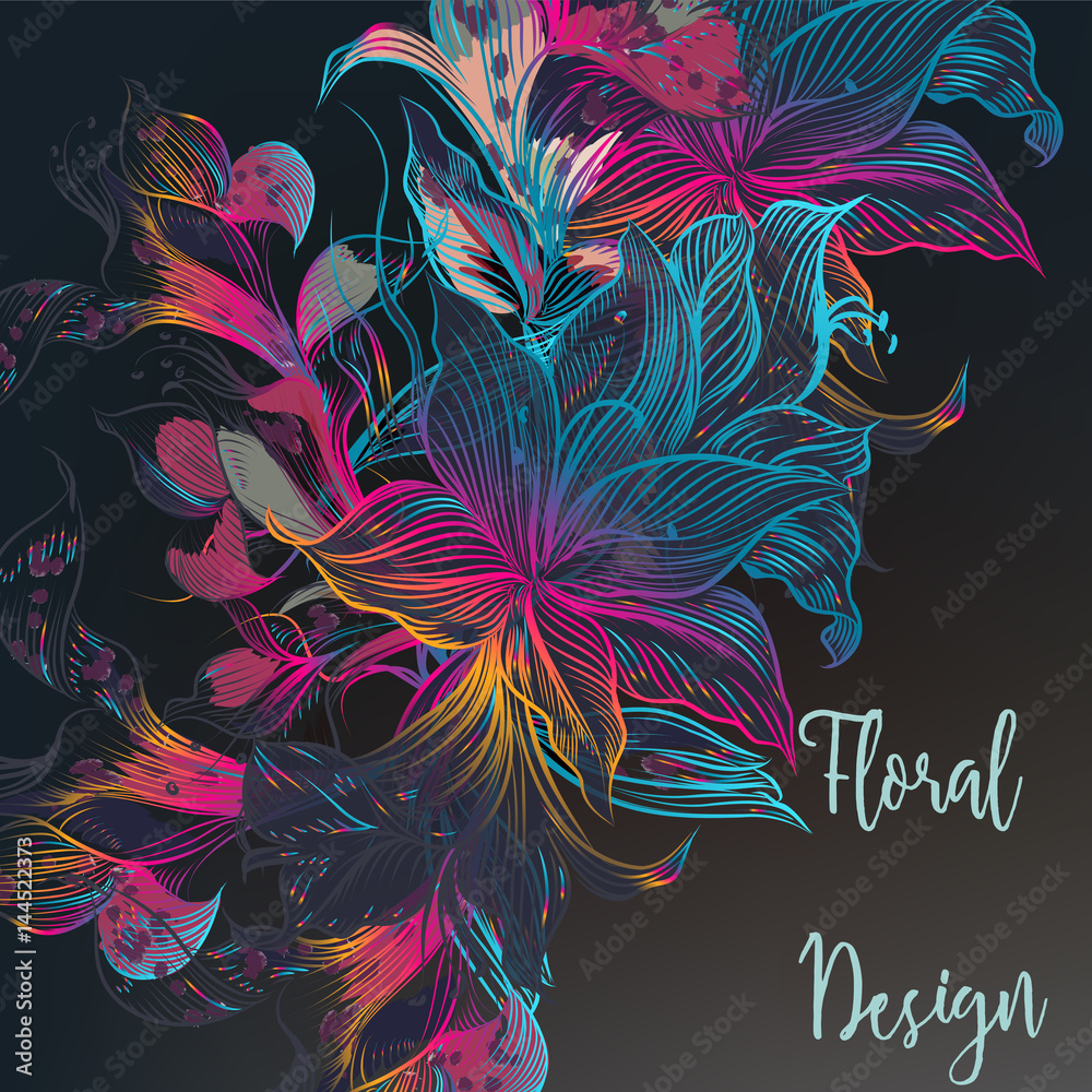 Colorful floral illustration with lily flowers