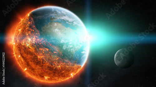 Fototapeta Naklejka Na Ścianę i Meble -  The end of planet Earth 3D rendering elements of this image furnished by NASA