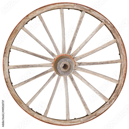vieille roue de charrette en bois photo