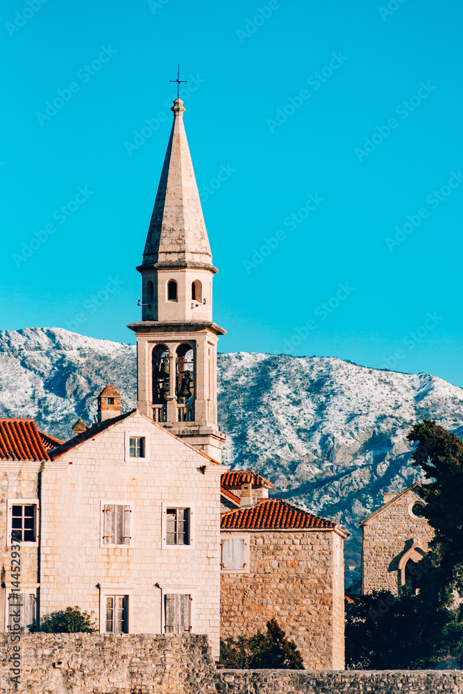 The church of Budva old town, Montenegro, Kotor Bay, the Balkans, the Adriatic Sea.
