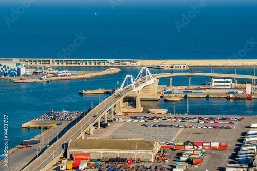 Porta d’Europa Bridge at the entrance to Port of Barcelona