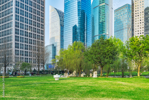 Central park in Shanghai city in the morning. photo