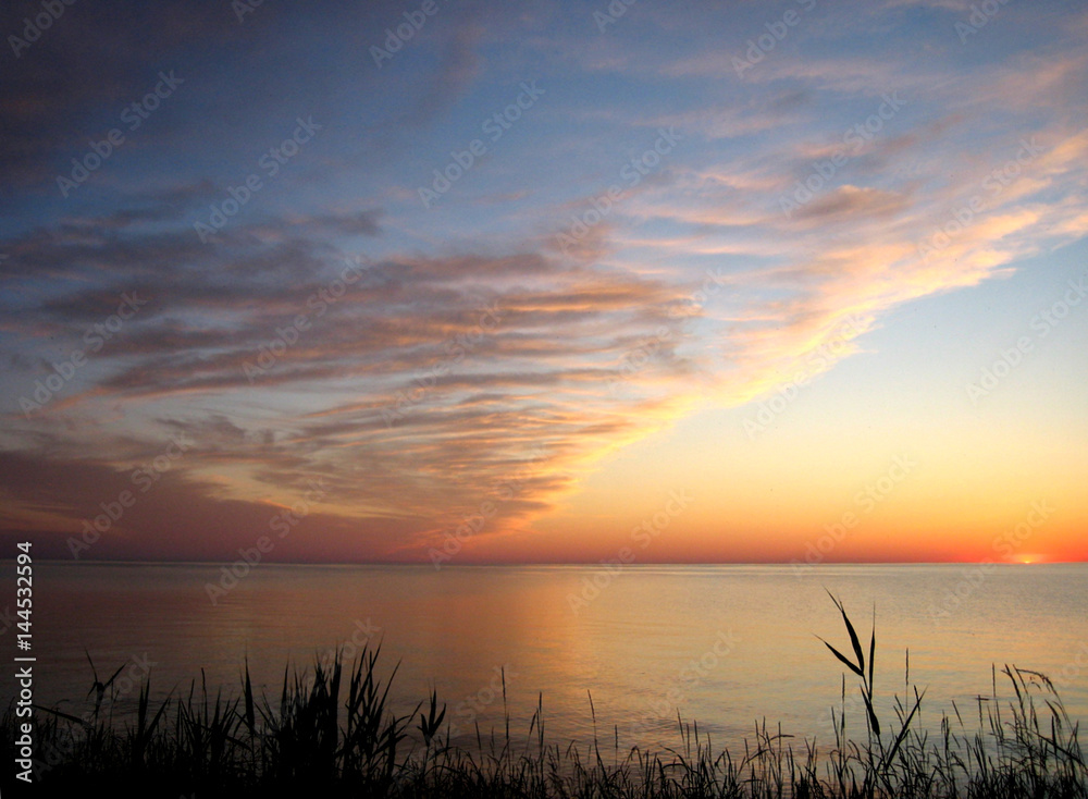Yellow sunset on the lake, horizontal view. Yellow sunset on the lake, horizontal view.