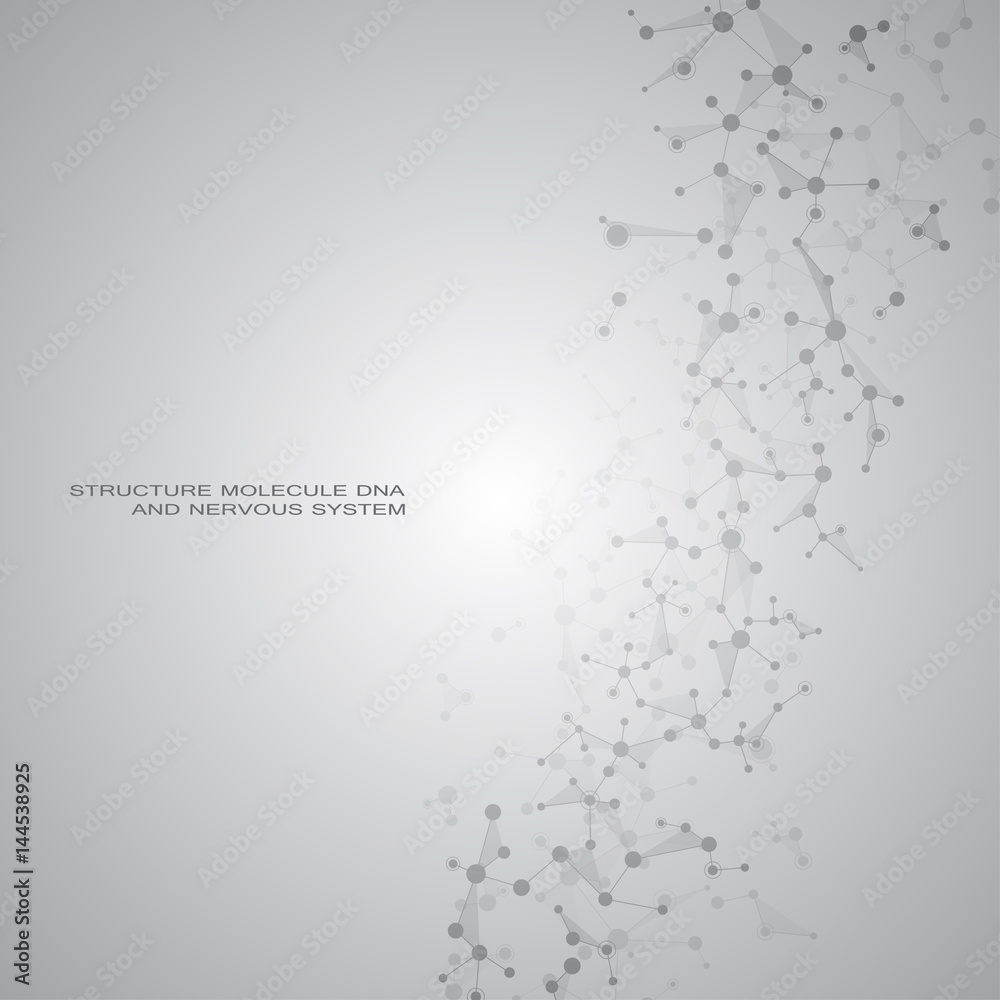 Structure molecule dna and neurons, connected lines with dots, genetic and chemical compounds, medical or scientific background for banner or flyer, vector illustration Structure molecule dna and neurons, connected lines with dots, genetic and chemical compounds, medical or scientific background for banner or flyer, vector illustration