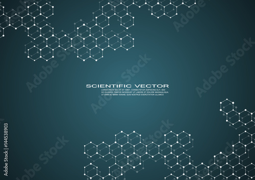 Hexagonal structure molecule dna of neurons system, genetic and chemical compounds, medical or scientific background for banner or flyer, vector illustration